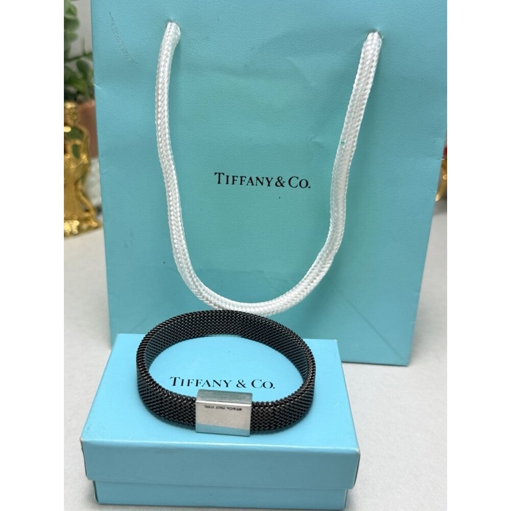 Tiffany & Co Steel Mesh Stretch Bracelet Sz 6.5 Box Pouch And Box Unisex